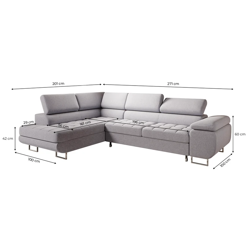 Canapé d'angle convertible gauche 4 places Eden Gris