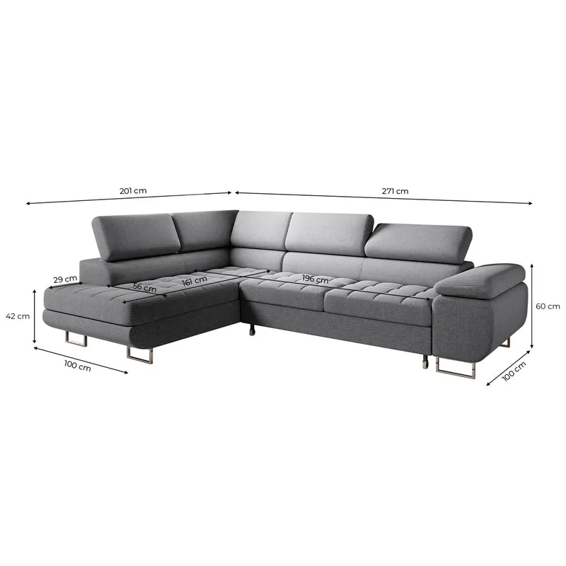 Canapé d'angle convertible gauche 4 places Eden Gris anthracite