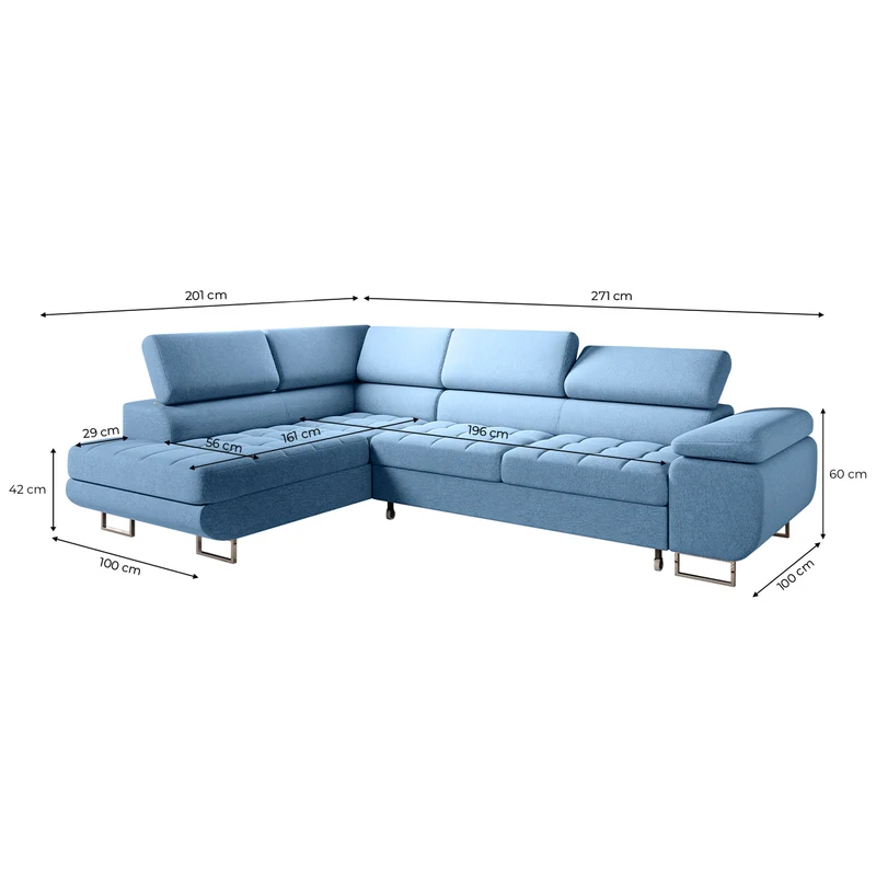Canapé d'angle convertible gauche 4 places Eden Bleu