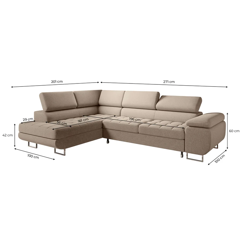 Canapé d'angle convertible gauche 4 places Eden Taupe