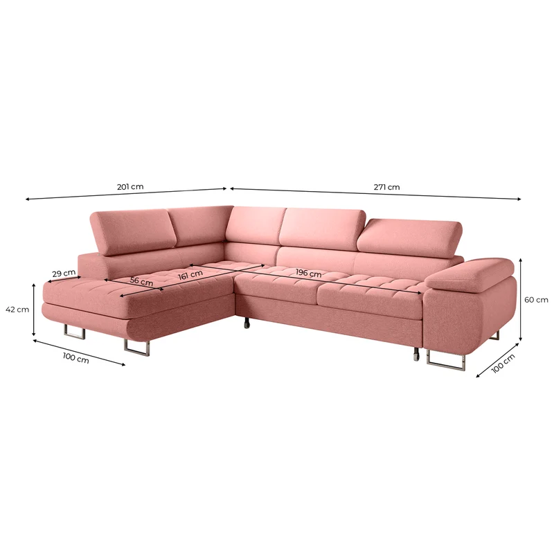 Canapé d'angle convertible gauche 4 places Eden Rose