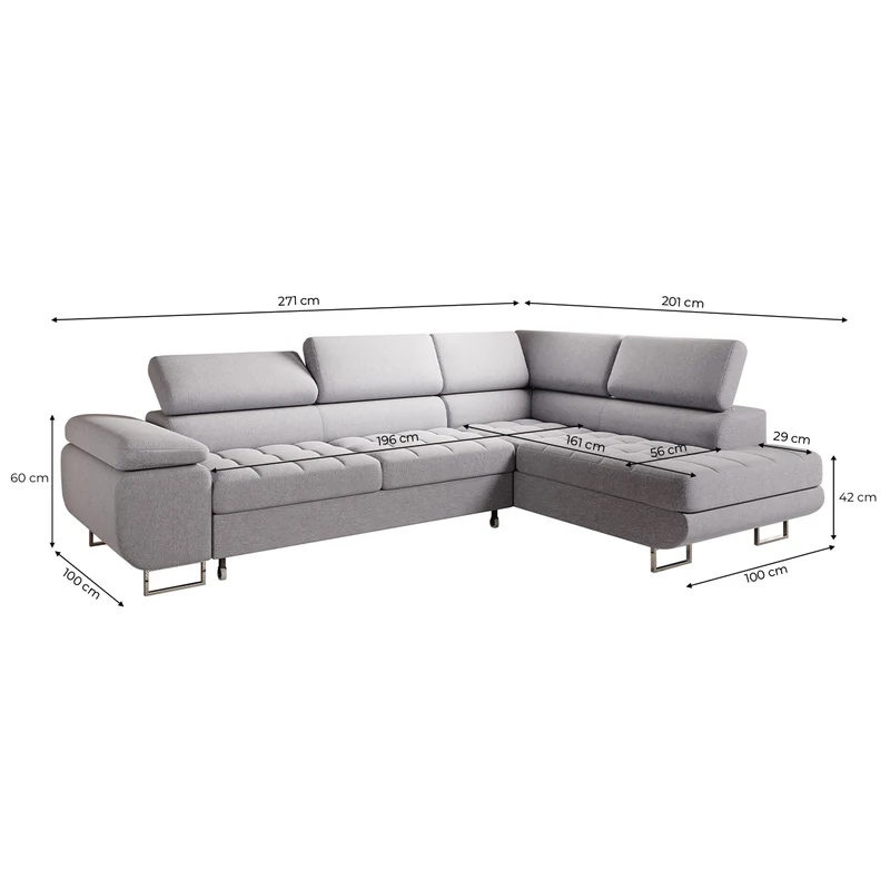 Canapé d'angle convertible droite 4 places Eden Gris