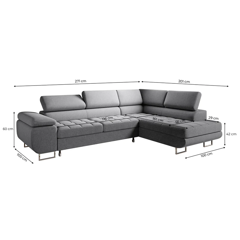 Canapé d'angle convertible droite 4 places Eden Gris anthracite