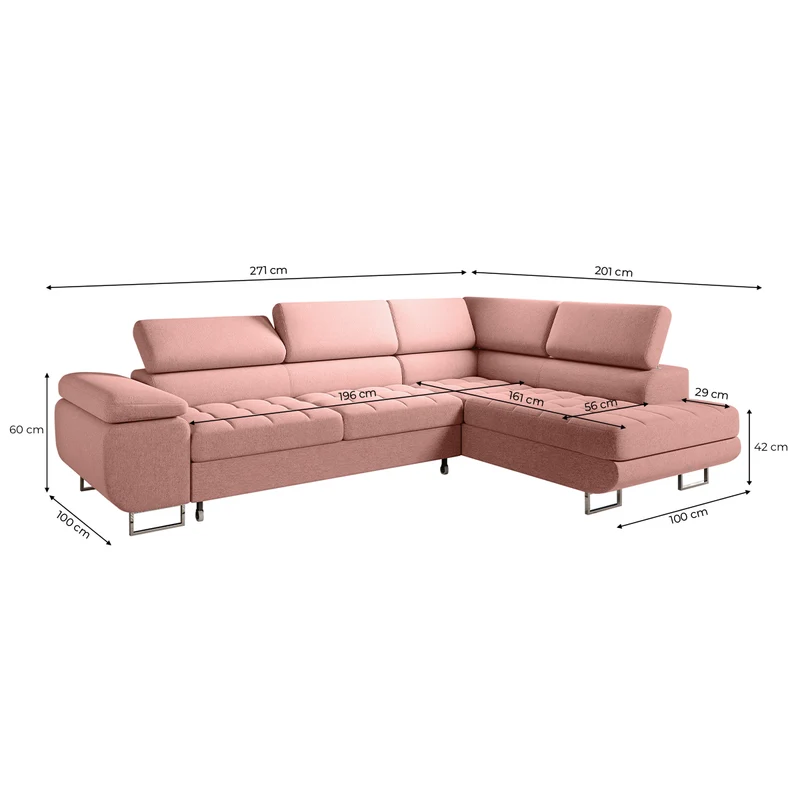 Canapé d'angle convertible droite 4 places Eden Rose