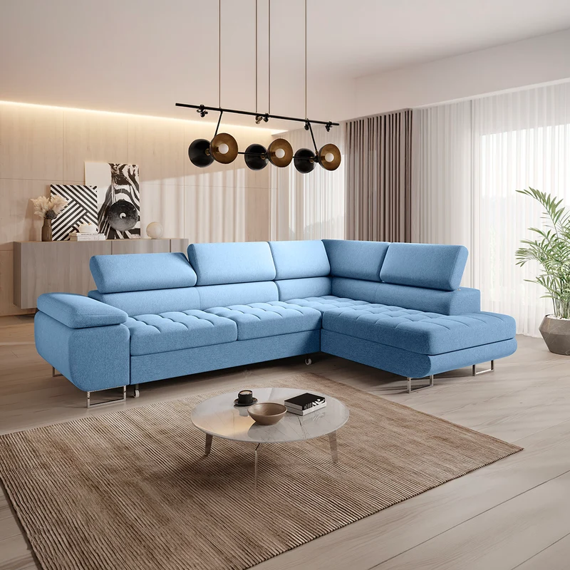 Canapé d'angle convertible droite 4 places Eden Bleu