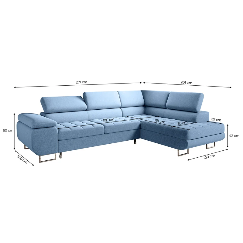 Canapé d'angle convertible droite 4 places Eden Bleu