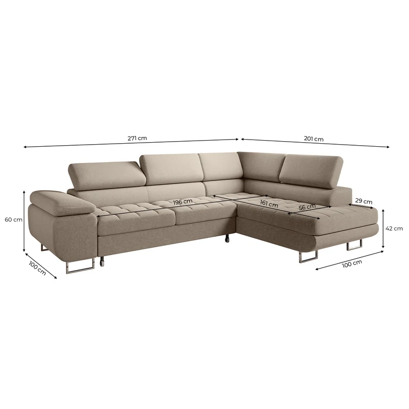 Canapé d'angle convertible droite 4 places Eden Taupe