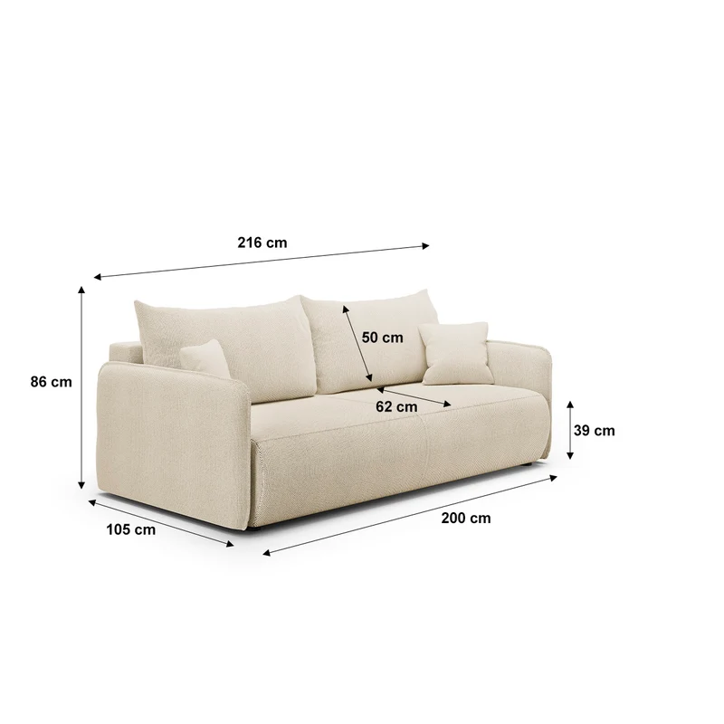 Canapé convertible 3 places avec coffre Claudio Beige