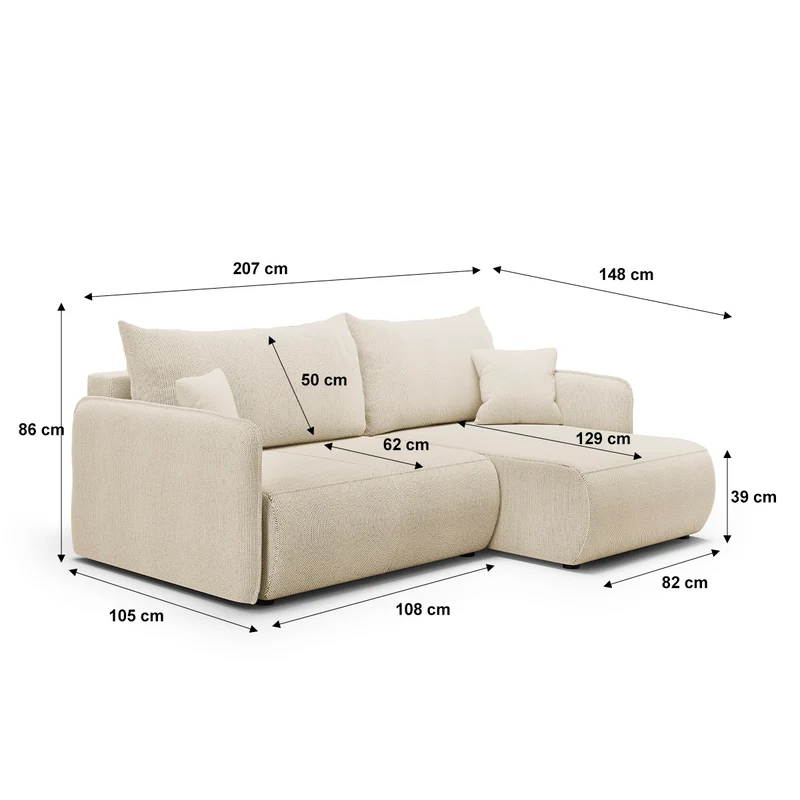 Canapé d'angle réversible et convertible 3 places avec coffre Claudio Beige