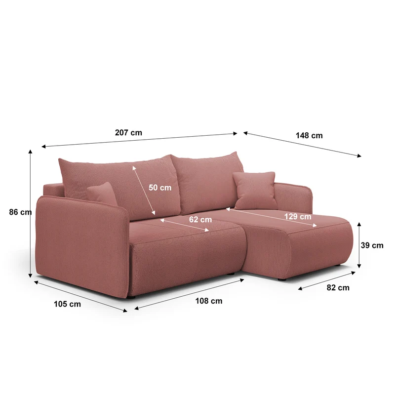 Canapé d'angle réversible et convertible 3 places avec coffre Claudio Rose