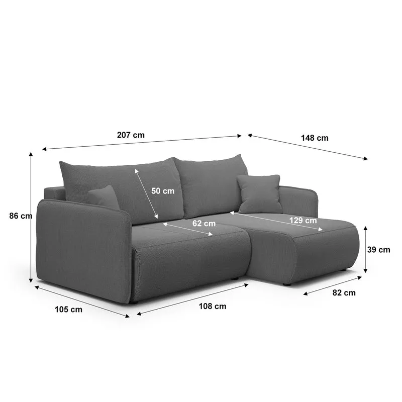 Canapé d'angle réversible et convertible 3 places avec coffre Claudio Gris foncé
