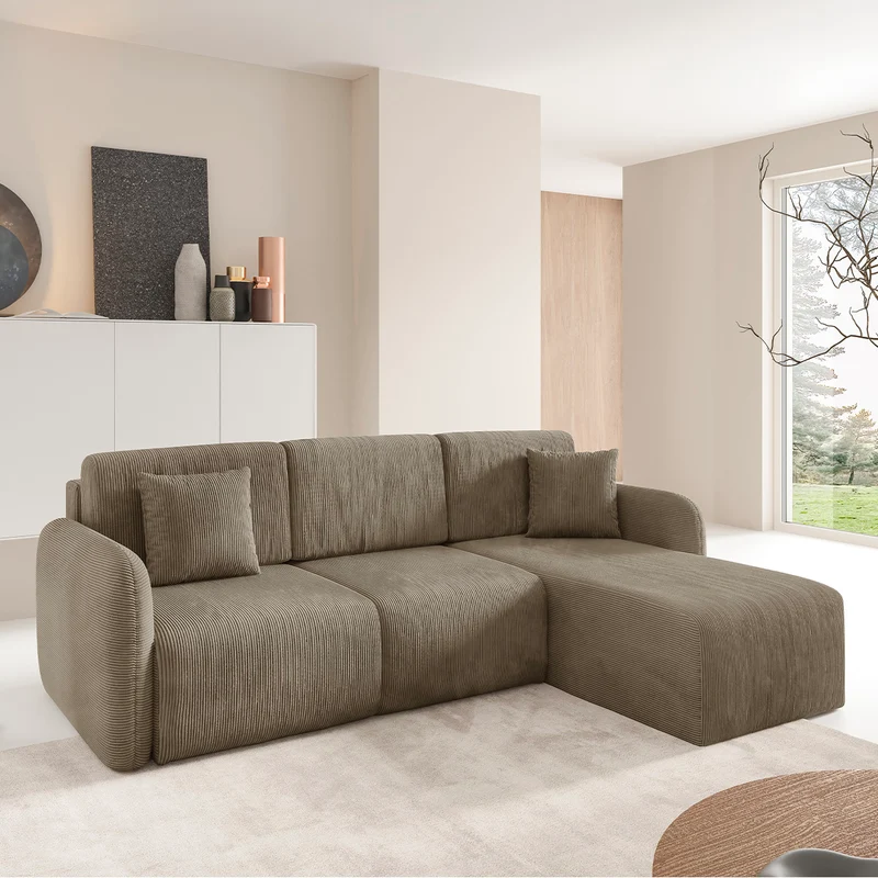 Canapé d'angle réversible et convertible 3 places avec coffre Dora Taupe