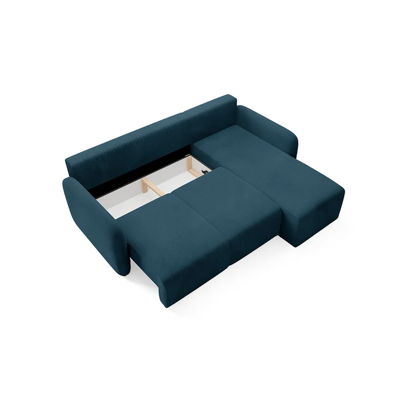 Canapé d'angle réversible et convertible 3 places avec coffre Dora Bleu foncé