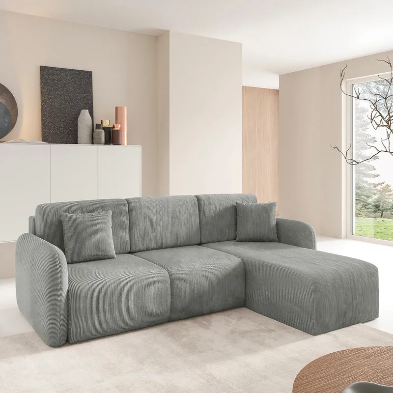 Canapé d'angle réversible et convertible 3 places avec coffre Dora Gris clair