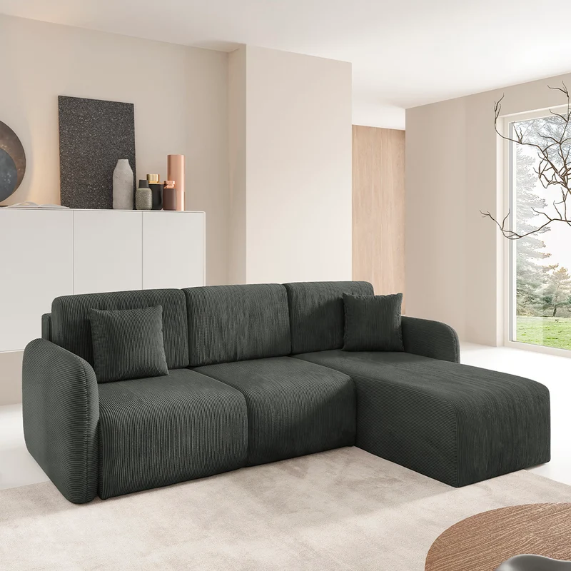 Canapé d'angle réversible et convertible 3 places avec coffre Dora Gris foncé