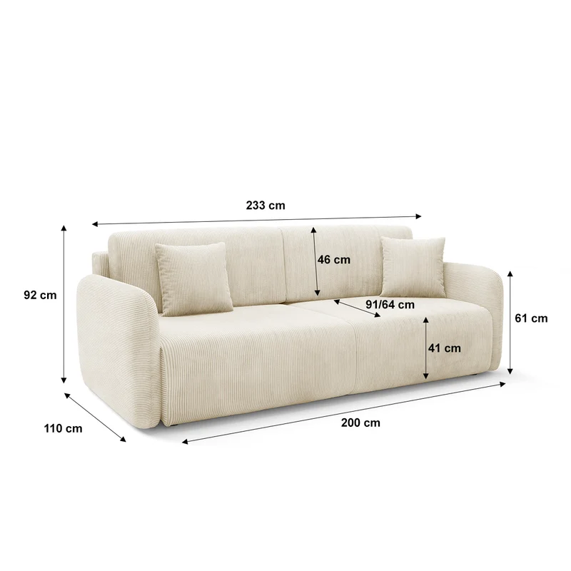 Canapé convertible 3 places avec coffre Dora Beige