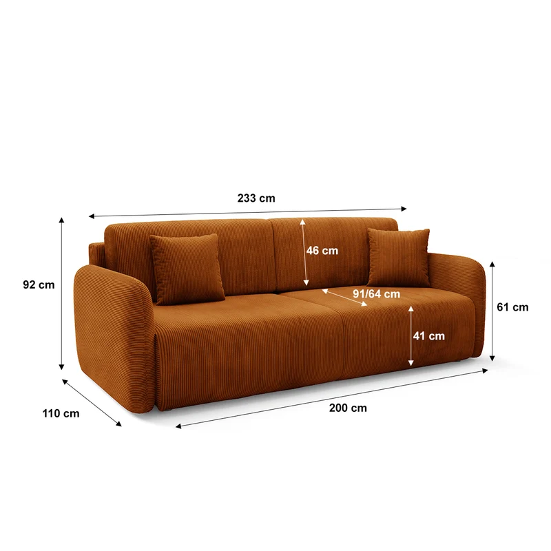 Canapé convertible 3 places avec coffre Dora Terracotta