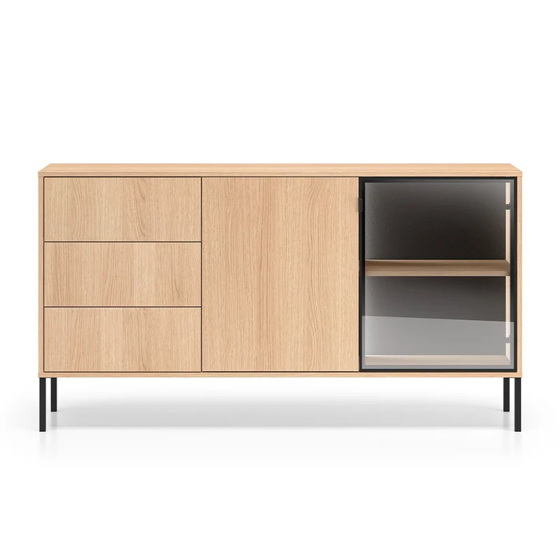 Buffet 2 portes 3 tiroirs LED inclus Paige Bois et Noir