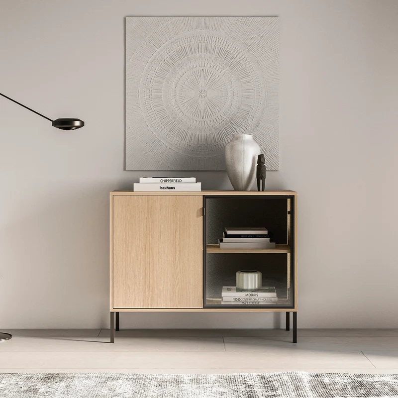 Buffet 2 portes LED inclus Paige Bois et Noir