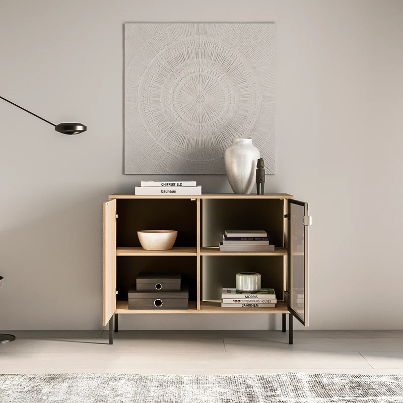Buffet 2 portes LED inclus Paige Bois et Noir