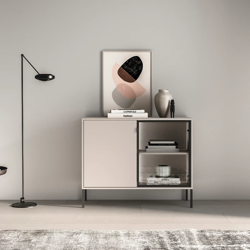Buffet 2 portes LED inclus Paige Cachemire et Noir