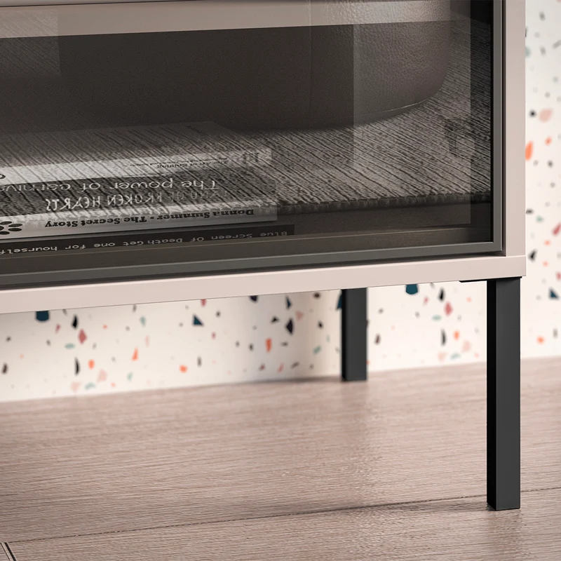 Meuble TV 2 portes 2 tiroirs 160 cm LED inclus Paige Cachemire et Noir