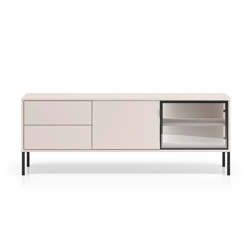 Meuble TV 2 portes 2 tiroirs 160 cm LED inclus Paige Cachemire et Noir