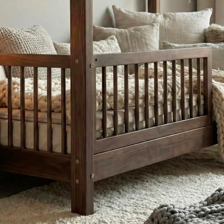 Lit cabane 90x200 barrière et sommier inclus pieds 10 cm Rosalie Bois foncé