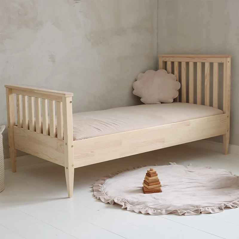 Lit 90x190 sommier inclus pieds 19 cm Joséphine Bois