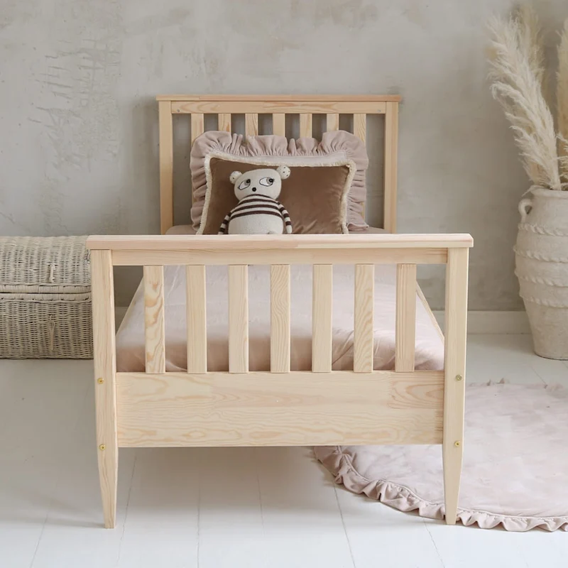 Lit 90x190 sommier inclus pieds 19 cm Joséphine Bois