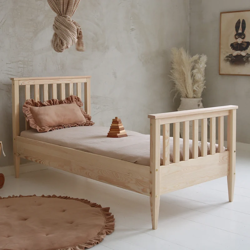 Lit 90x190 sommier inclus pieds 19 cm Joséphine Bois