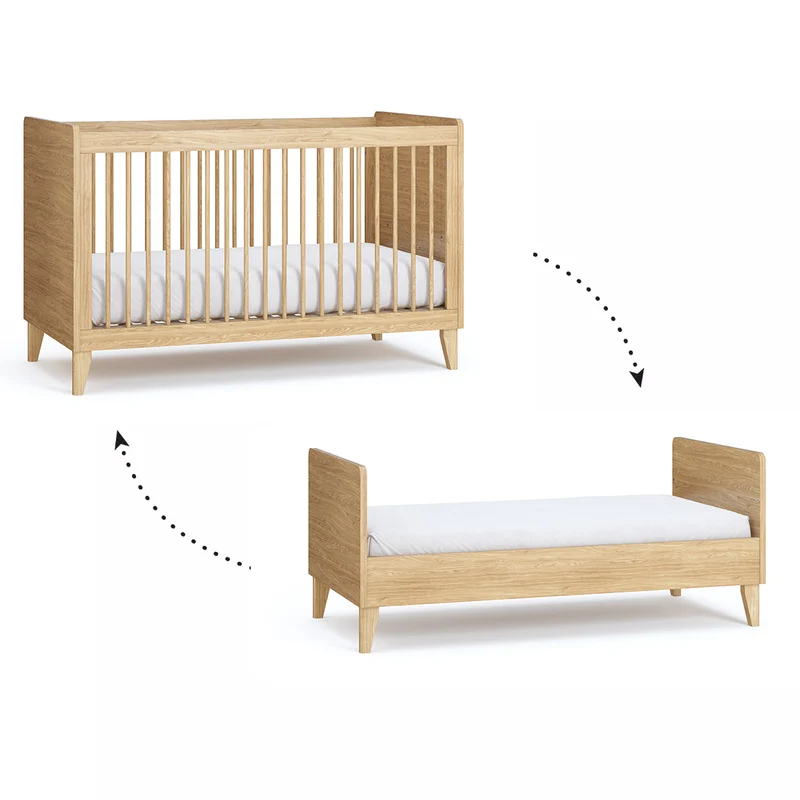 Lit évolutif 70x140 et commode 3 tiroirs Vox Muve Bois