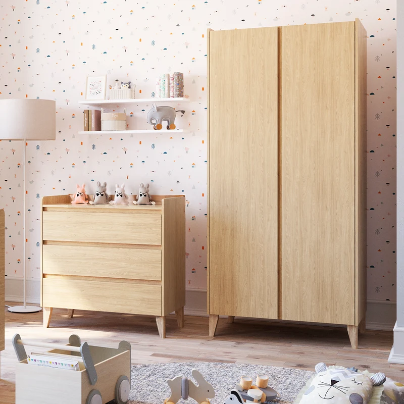 Commode 3 tiroirs et armoire 2 portes Vox Muve Bois