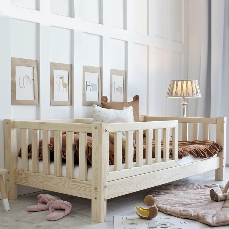 Lit 80x160 barrière et sommier inclus pieds 10 cm Agnès Bois