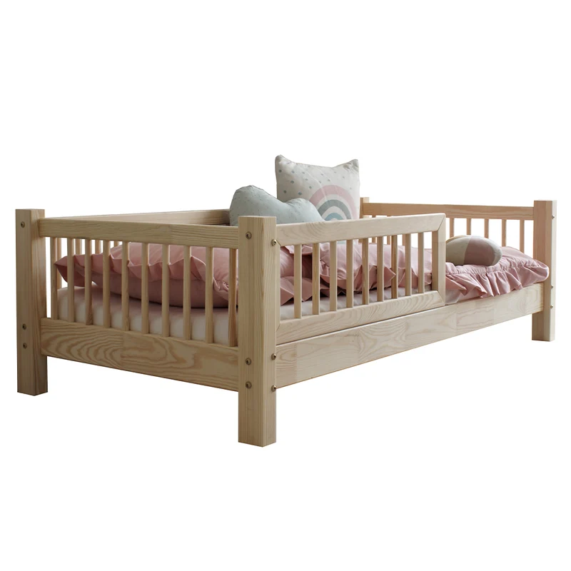 Lit 80x160 barrière et sommier inclus pieds 10 cm Adèle Bois