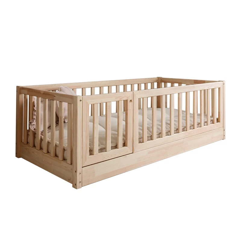 Lit au sol 120x200 entrée gauche barrière et sommier inclus Bambino Bois