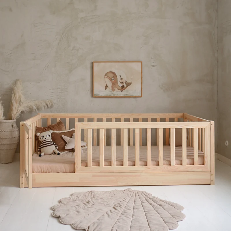 Lit au sol 120x200 entrée gauche barrière et sommier inclus Bambino Bois