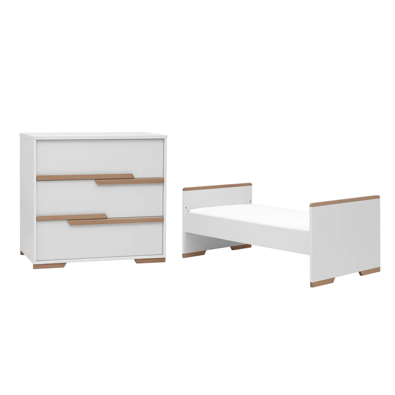 Lit bébé évolutif et commode à langer Pinio Snap Blanc et bois