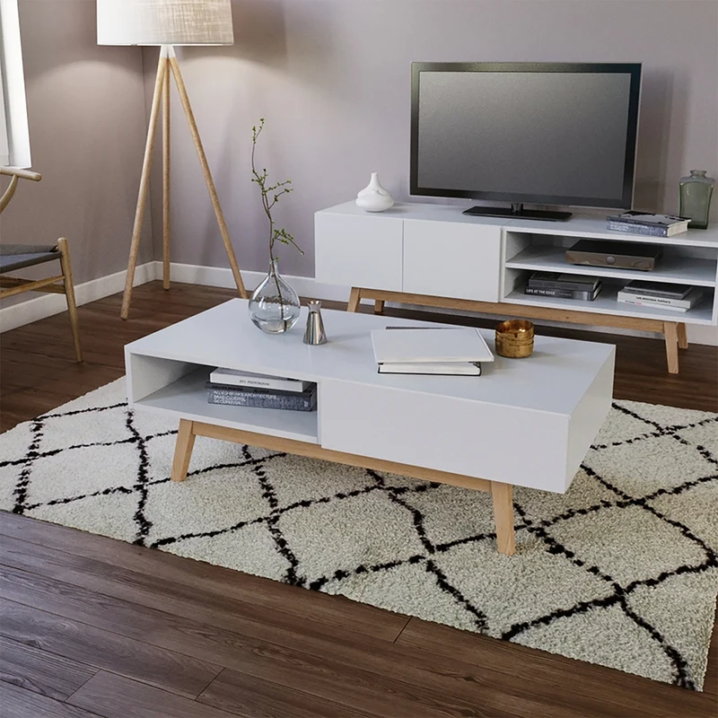 Table basse 1 tiroir 2 niches Weber Industries Home Blanche