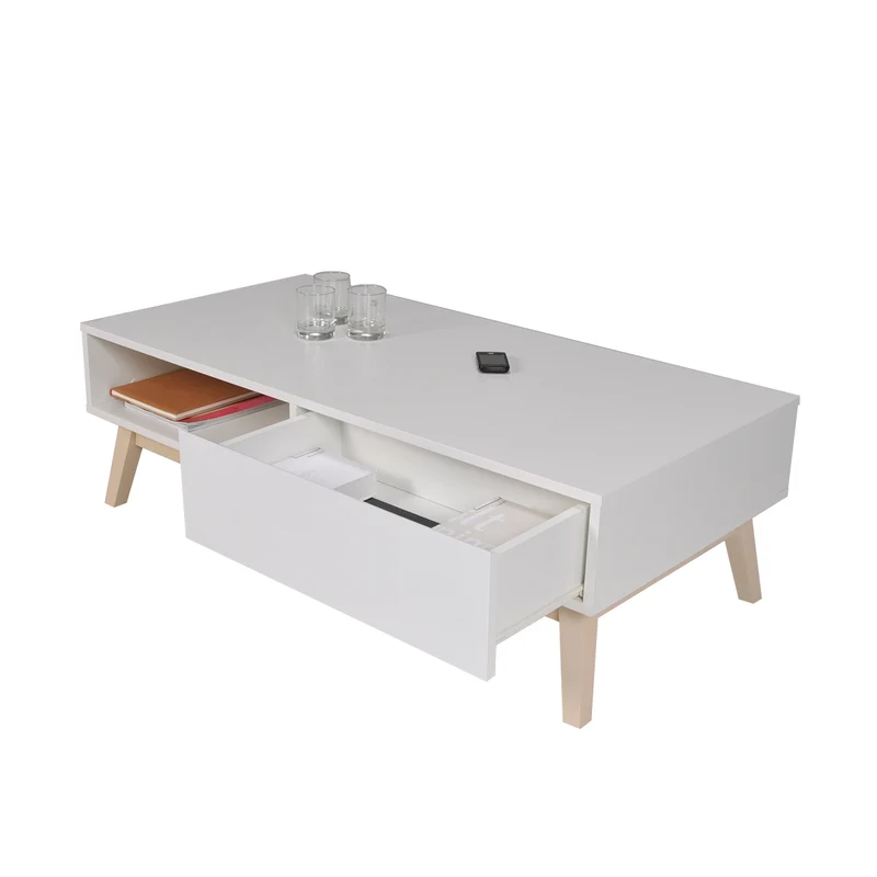 Table basse 1 tiroir 2 niches Weber Industries Home Blanche
