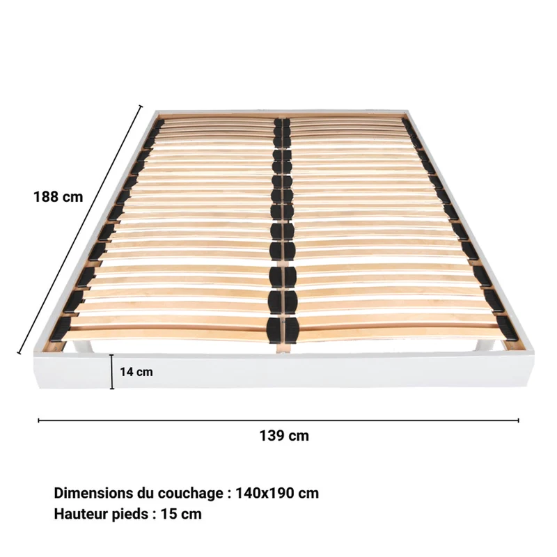 Sommier sur pied 160x200 26 lattes Izar Blanc