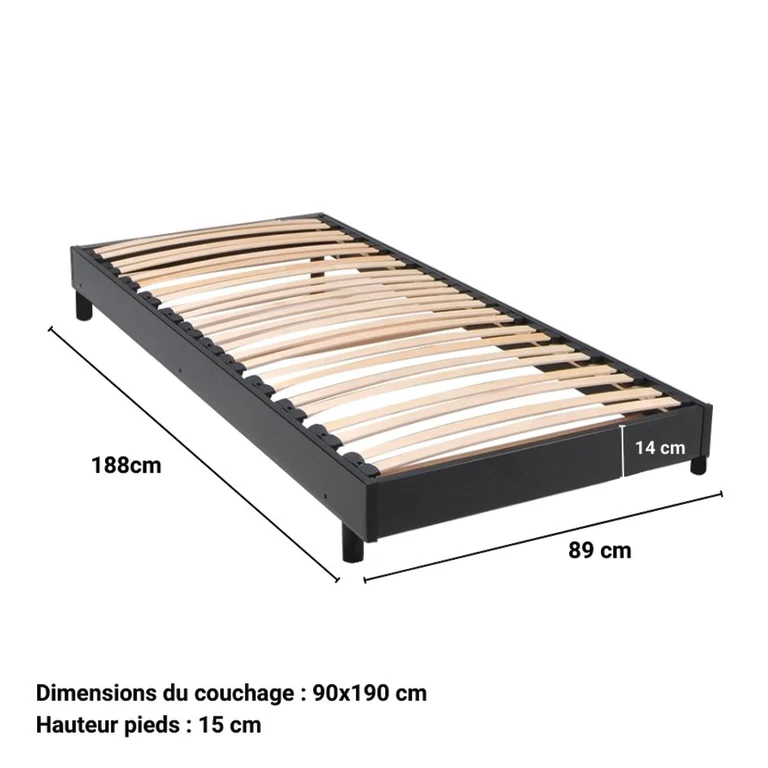 Sommier sur pied 90x190 26 lattes Izar Noir