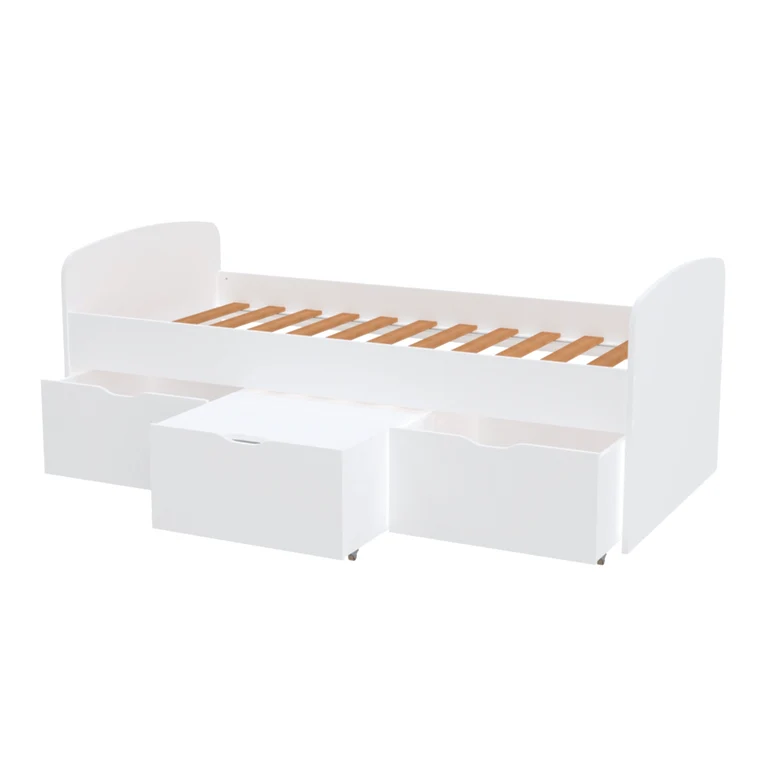 Lit 90x190 sommier inclus et 3 tiroirs Lena Blanc