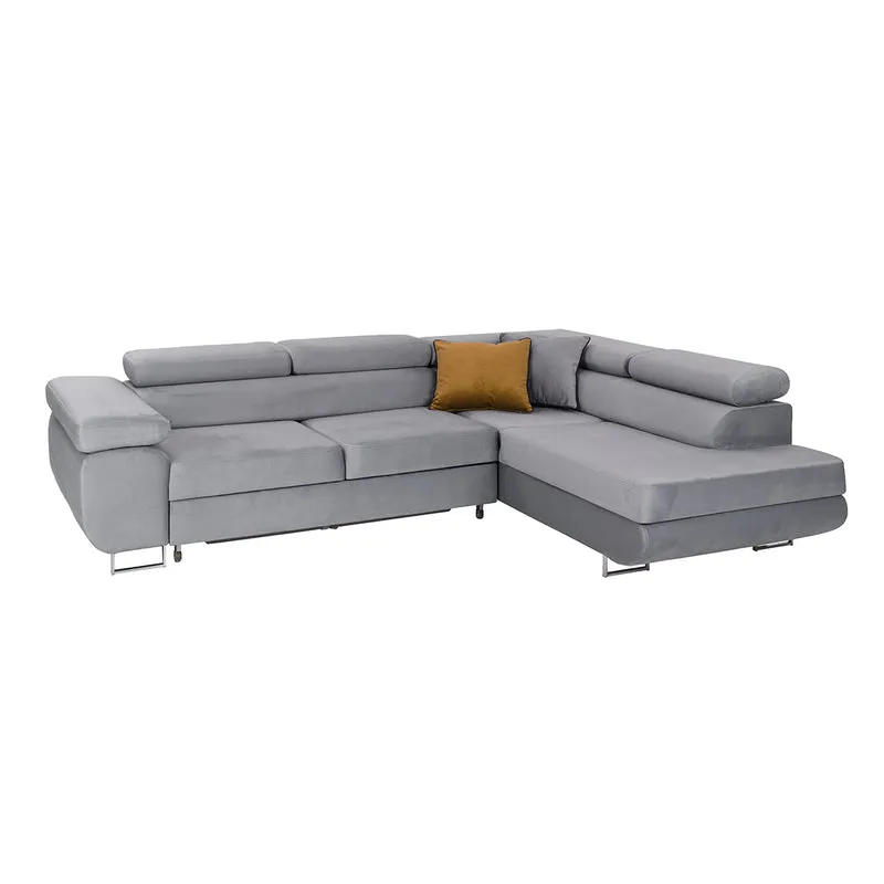 Canapé d'angle convertible droit 4 places Wilson velours Gris