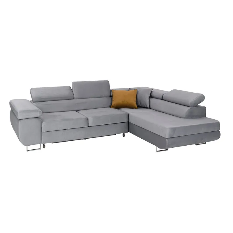 Canapé d'angle convertible droit 4 places Wilson velours Gris