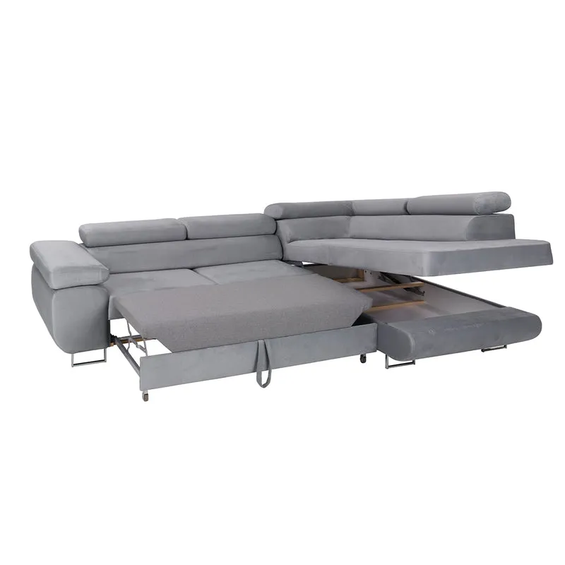 Canapé d'angle convertible droit 4 places Wilson velours Gris