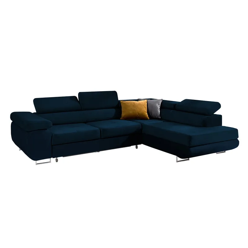 Canapé d'angle convertible droit 4 places Wilson velours Bleu