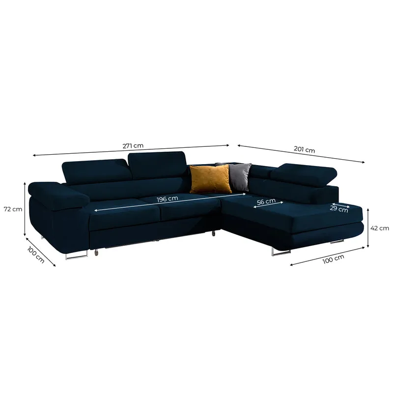 Canapé d'angle convertible droit 4 places Wilson velours Bleu