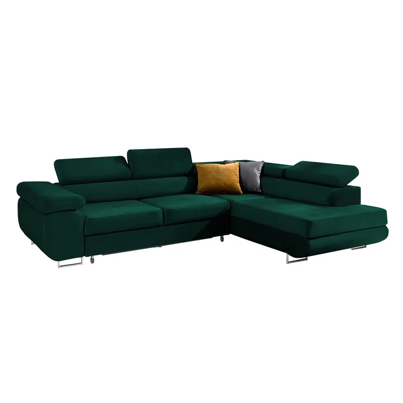 Canapé d'angle convertible droit 4 places Wilson velours Vert sapin