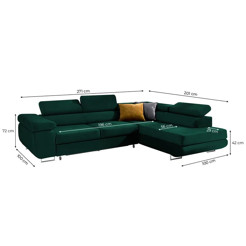 Canapé d'angle convertible droit 4 places Wilson velours Vert sapin